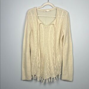 Prana cream knit XL fringe boho sweater
